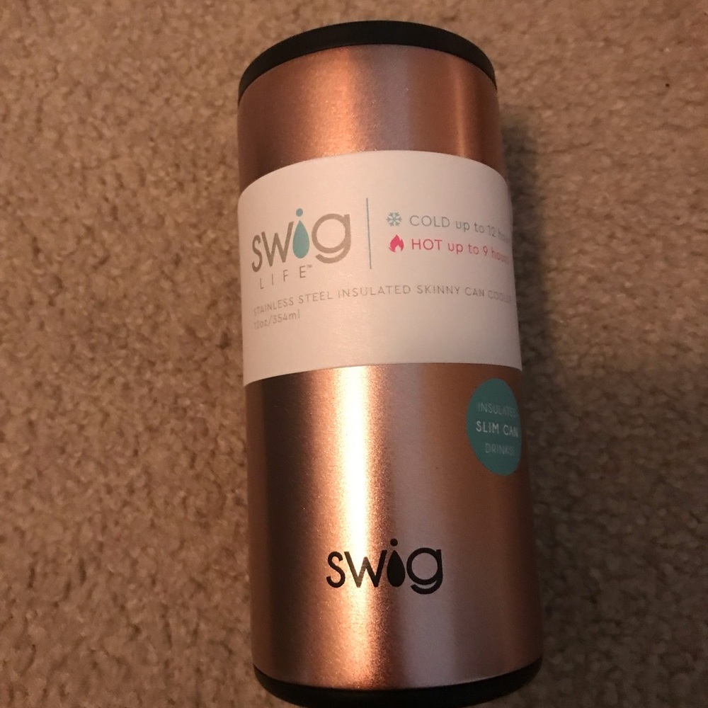Swig Rose Gold and Black skinny can koozie
